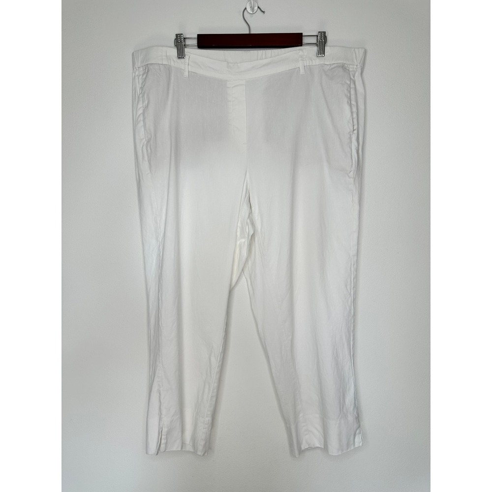 J Jill Linen Stretch Cropped Pants Size 2X White‎ Straight Leg Pockets Resort